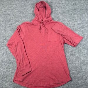 Old Navy Medium Henley Hoodie Soft Washed Red Lory Chest Pocket Drawstring